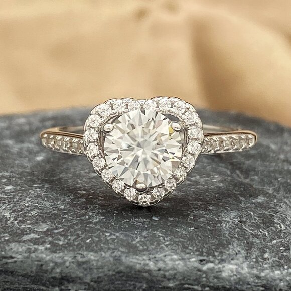 NEW Certified 1ct. t.w. Moissanite Halo Heart Ring - Picture 1 of 7